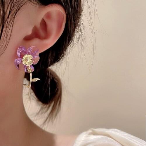 Sweet Acrylic Flower Stud Earrings Elegant Temperament Piercing Earring for Women 2021 New Trendy Korean Fashion Jewelry