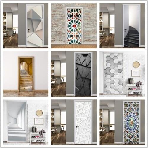 2PCS/Set Black Geometric Door Sticker Home Decor Self Stick Wallpaper Waterproof Renovation Poster Wallpaper On The Door Decals