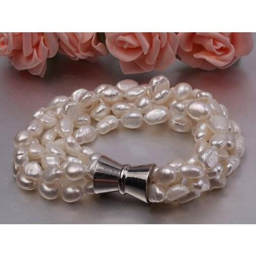 New natural Baroque pearl bracelet, 5 strings 6-7mm white freshwater pearl bracelet 8"