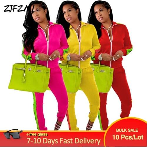 Bulk Items Wholesale Lots Womens Tracksuit Fall Clothing Zipper Front Full Sleeve Coat+jogger Pant Active Wear 2 Piece Suits