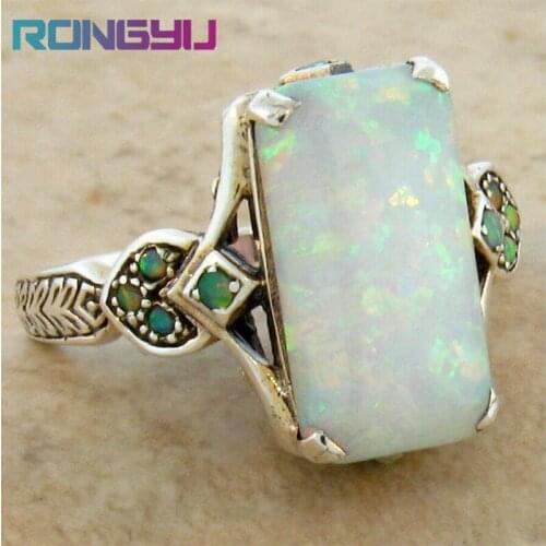Vintage Antique Silver Color Victorian Colorful Opal Ring Aobao ring for Women Men Bohemian Statement Jewelry Finger Rings