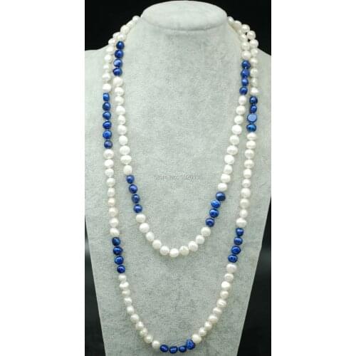 Freshwater pearl baroque white and blue 8-10mm necklace 52inch wholesale beads FPPJ nature