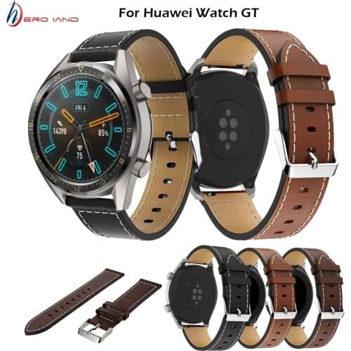 22mm Leather Watchband for Huawei Watch GT GT2 2E Replacement Bracelet Strap For Amazfit GTR 47mm Stainless Steel Buckle Clasp