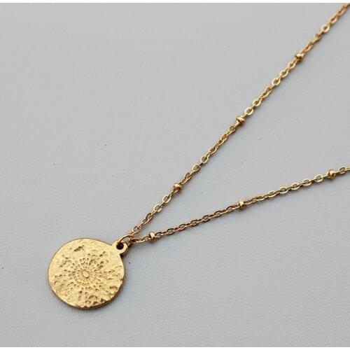Carved Gold Coin Pendant Necklace for Women Girls Men Stainless Steel Simple Round Chain Goddess Worship Celebrity Medal Jewelry
