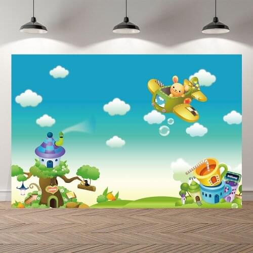 Seekpro Photography Background sky planes clouds party cartoon kids happy birthday party baby shower Backdrop Photo Photocall