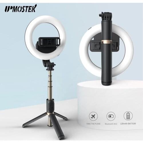 UPMOSTEK Wireless Bluetooth Selfie Stick With LED Ring Photography Light Foldable Tripod Monopod for iPhone Xiaomi Redmi Samsung