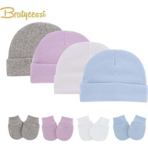 Newborn Baby Hat Gloves Set for Girls Boys Soft Cotton Baby Beanie Infant Bonnet Toddler Cap Spring Autumn New Born Gift