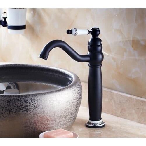 Black Oil Rubbed Antique Brass Bathroom Kitchen Sink Basin Faucet Mixer Tap Single Ceramic lever handle Base Swivel anf506