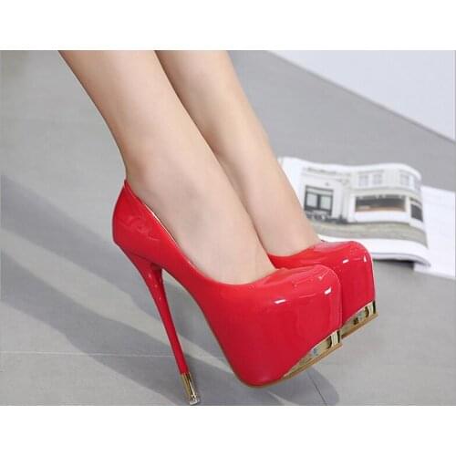 New fashion Women Pumps High Heels Patent leather Round Toe Sexy Pumps Platform super High Heels Wedding Nightclub Party Shoes