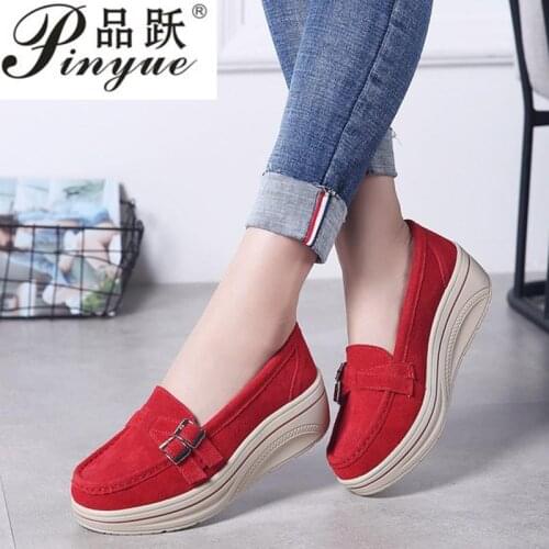 Women Platform Shoes Suede Leather Slip-on Flats Loafers Spring Autumn Creepers Shallow Round Toe Ladies Casual Shoes