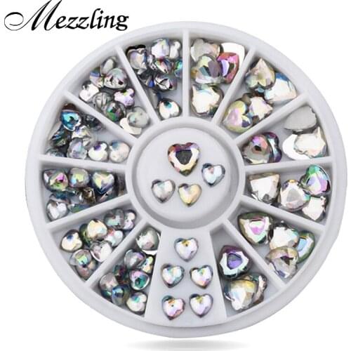 New Nail Art Decoration Rhinestones,100pcs/set Mix Sizes Glitter Heart Design Nail Beads,DIY Manicure Wheel Nail Accessories