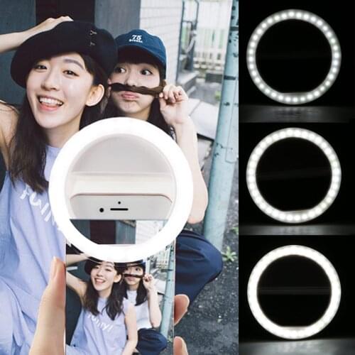 Universal Selfie Lamp Mirror Mobile Phone Lens Portable Flash Ring 36 LEDS Luminous Ring Clip Light also for make up