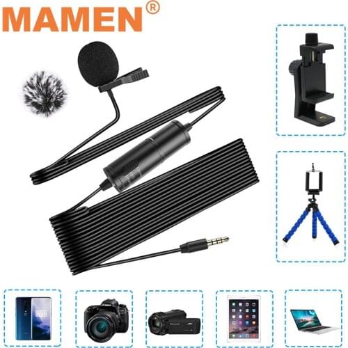 MAMEN 3m+1m Long Cable Omnidirectional Lavalier Lapel Microphone DSLR Camera Video Recording Microphone For VLOG iPad Smartphone
