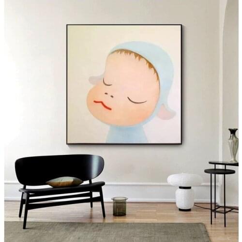 Japanese Painter Nara Yoshitomo Cartoon Oil Painting Hand Made On Canvas Graffiti Art Oil Painting For Kids Wall Decoration