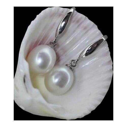 Women Gift word Love Free shipping 2016 NEW LONE pairs WHITE 9X10mm AAA+ south sea pearl earrings White Gold