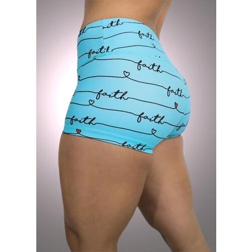 Women Yoga Shorts Solid Color Faith Letter Printed High Waist Short Gym Workout Elastic Casual Plus Size Bicycle Sports Shorts