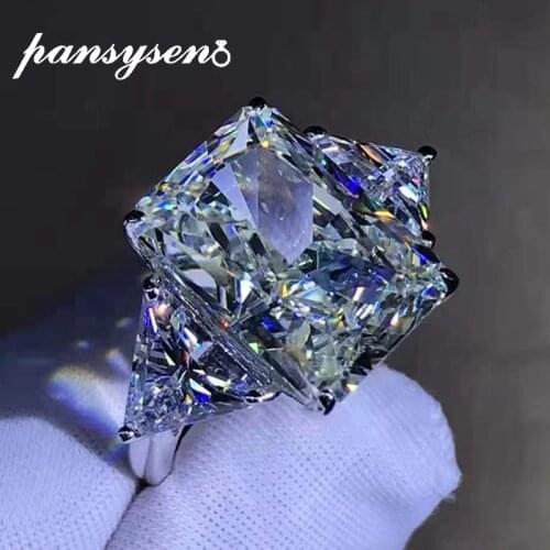 PANSYSEN Sparkling Solid 925 Sterling Silver 6ct D Color 3EX Radiant Cut High Carbon Diamond Wedding Engagement Ring Women Gift
