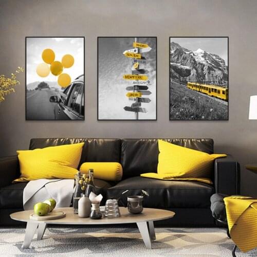 Home Decor Canvas Painting Golden Car Balloon Street Pictures Used To Living Room Bedroom Dormitory Home Art Wall Decor Poster