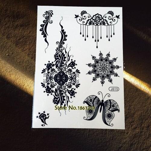 1PC 21CM*15CM Large Temporary Black Tattoo Sticker GBJ015 Queen Crown Lace Flower Butterfly Henna Sunflower Tattoo Women Wedding