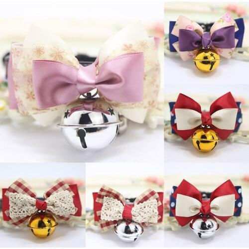 1Pcs Adjustable Leather Cat Necklace Bow Tie Dogs Accessories Pet Strap With Bells S/M Pet Collar