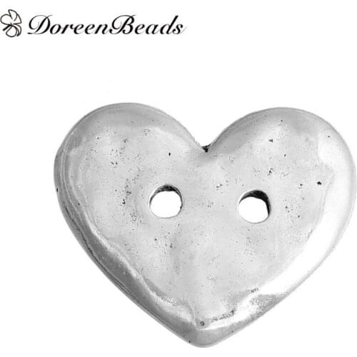 Heart Zinc Based Alloy Hammered Metal Sewing Buttons Antique Silver color DIY 2 Holes Scrapbooking Craft 19mm x 16mm,20PCS