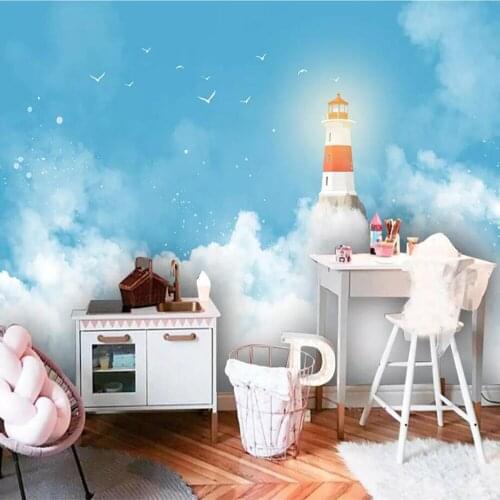 Milofi custom 3D wallpaper mural blue sky lighthouse childrens room background wall living room bedroom decoration painting wal