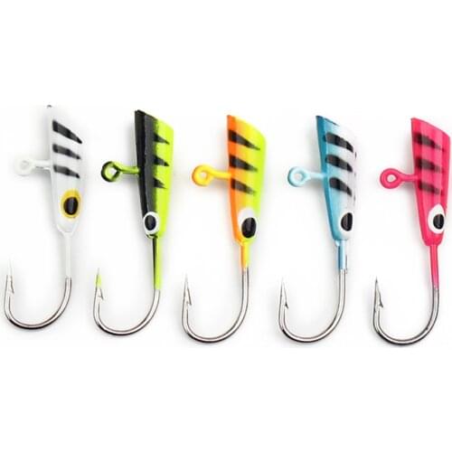 5Pcs 29mm/1.8g 5Color Winter Ice Fishing Lure Metal Bait Mini Lead Ice Jig Sets Worm Shape Barbed Fishing Hook