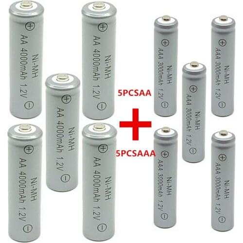 5Pcs AA 4000MAh + 5 pcs AAA 3000MAh Ni-MH Rechargeable Batteries