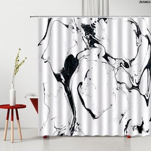 Abstract Geometric Art Shower Curtains Marble Black And White Stripes Simple Polyester Bathroom Decor Washable Fabric Curtain