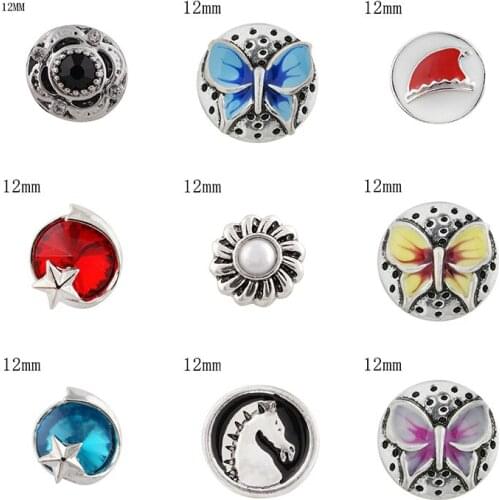 Butterfly 12mm Rhinestone Charms Metal snap button DIY jewelry KS2020