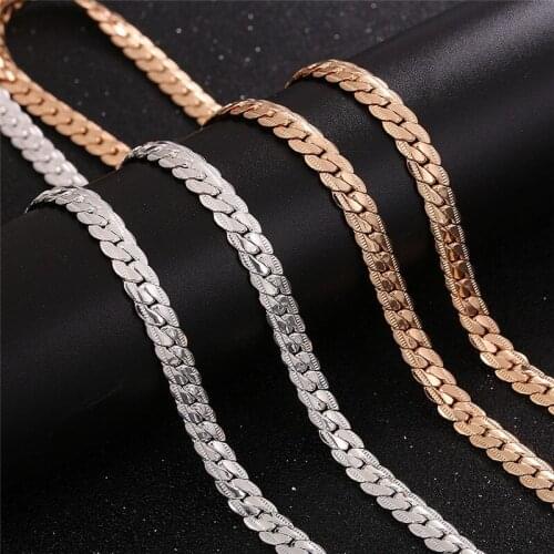 Sterling Silver Full Sideways Chain Necklace For Women Man Fashion Jewelry Charm Necklace Gift