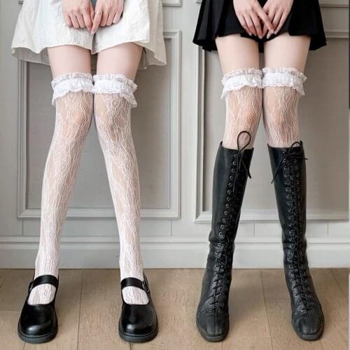Lace Long Tube Over-the-knee Thigh Socks Female Summer White Lolita Lolita Cute Stockings Mid-tube Calf Love College Style Sexy