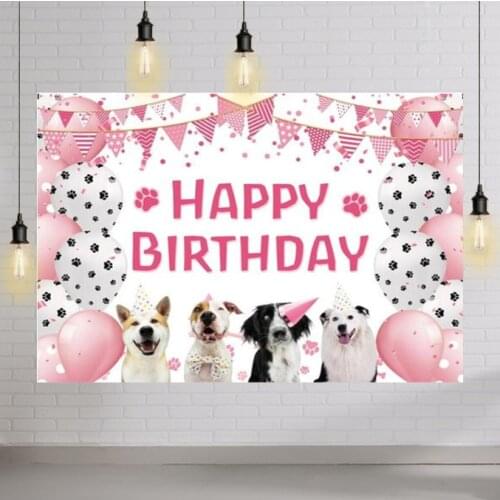 Happy Birthday Backdrop Pet Dogs Baby Shower Dot Banner Paw Balloon Celebration Decoration Background Photocall