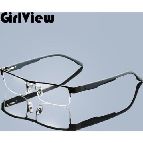 Girlview Men Titanium Alloy Reading Glasses Non Spherical 12 Layer Coated Lense Retro Business Hyperopia Prescription Eyeglasses