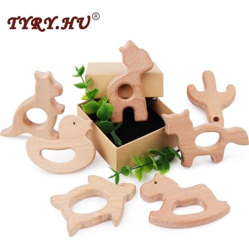 * 50Pcs Animal Shaped Beech Wooden Teether Chewed Baby Teethers Infants Teething Toys Baby Rattle Accessories Shower Gifts
