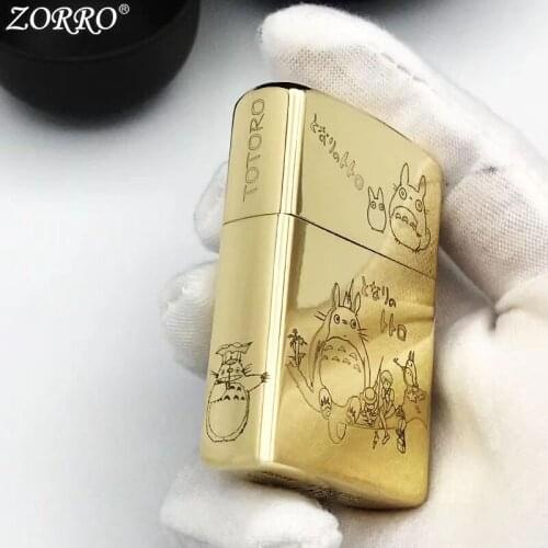 Zorro Kerosene Lighter Pure Copper Brass Carving Classic Cartoon Pattern Gasoline Lighter Men Gift Outside Tool