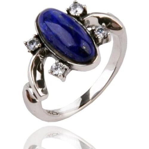 The Vampire Diaries Elena Gilbert S925 Sterling Silver Ring Lapis Lazuli Jewelry For Women Girls Birthday Gifts