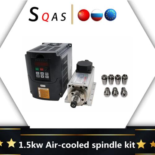 CNC spindle motor kit 1500W 1.5kw air cooling spindle motor +huanyang inverter/VFD+7 pcs ER11 collets for cnc modul kit