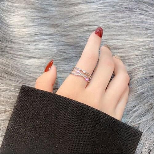 Korean Girl Ring 2021 Fashion New Temperament Ring Personality All-match Plain Ring Crystal Double Opening Ring Sales Love Ring
