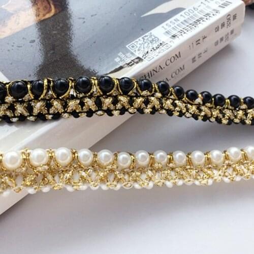 1.5cm gold silk pearl ribbon beaded lace clothes diy accessories clothing luggage curtain lace