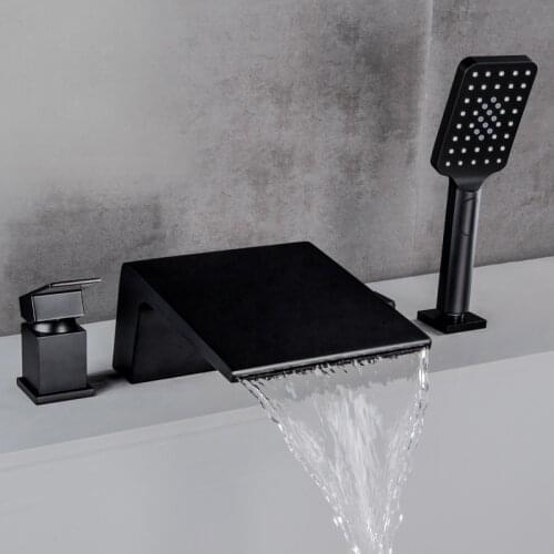 Black matte of cold water and hot brass bath tap system shower mixer shower room mixer valve waterfall
