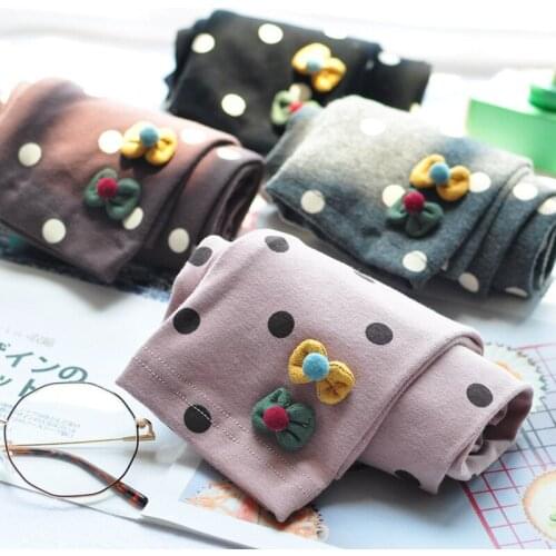 Spring Autumn Kids Leggings Toddler Girls Fashion Cartoon Cotton Skinny Pants Cute Lovely Dots Bow-knot Soft Trousers for Girl