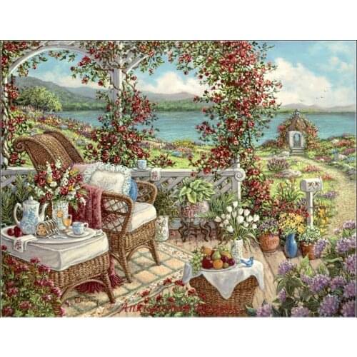 Full Embroidery Counted Cross Stitch Kits Needlework - Crafts 14 ct Aida DIY Arts Handmade Decor - Breakfast On The Veranda