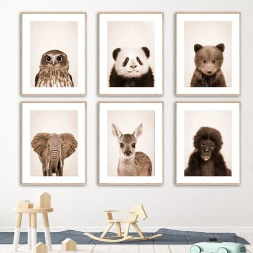 Owl Panda Bear Elephant Deer Orangutan Wall Art Canvas Painting Nordic Posters And Prints Wall Pictures Kids Room Nursery Decor