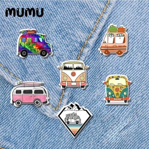 2021 New Peace Bus Lapel Pin Cute Touring Car Acrylic Brooches Handmade Epoxy Jewelry Shirt Bag Badge