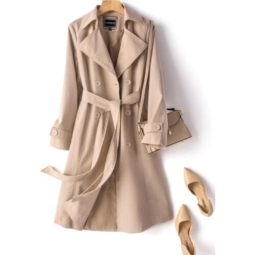 Okkdey Women's Double Breasted Trench Coats