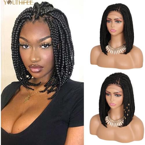 Youthfee 12"Knotless Braided Wigs Synthetic Lace Front Wig 4X4 Bob Lace Twist Braid Wig For Black Women Spring Twist Braids Wig