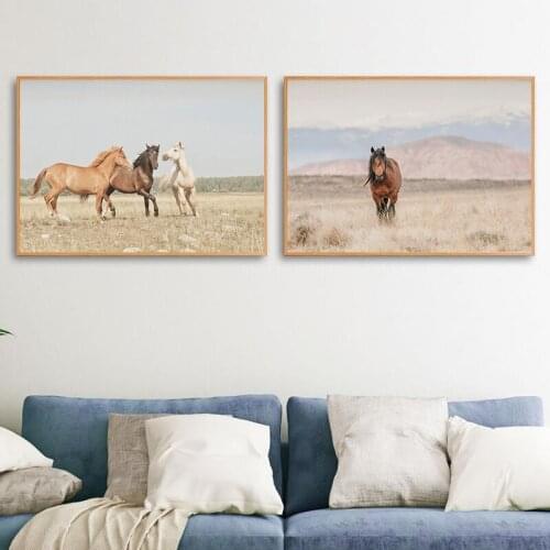 Wild Horses Photography Poster Modern Farmhouse Wall Art Pictures Rustic Horse Animal Canvas Painting Prints Living Room Decor
