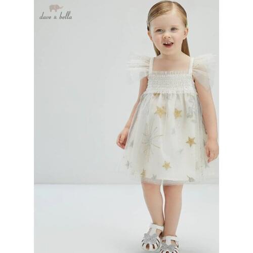 DB18077 dave bella summer baby girls cute cartoon embroidery mesh dress children fashion party dress kids infant lolita clothes
