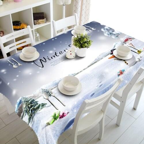 Christmas Day Pattern 3D Tablecloth Customized Thickened Polyester Cotton Dust Hotel Party Wedding Rectangular Tablecloth